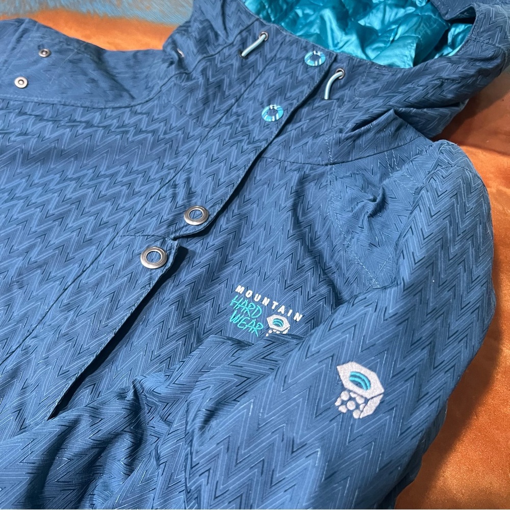 Mountain Hardwear Miss Snow it All Blue hooded winter Ski Jacket DryQ gaiter med - Picture 4 of 16